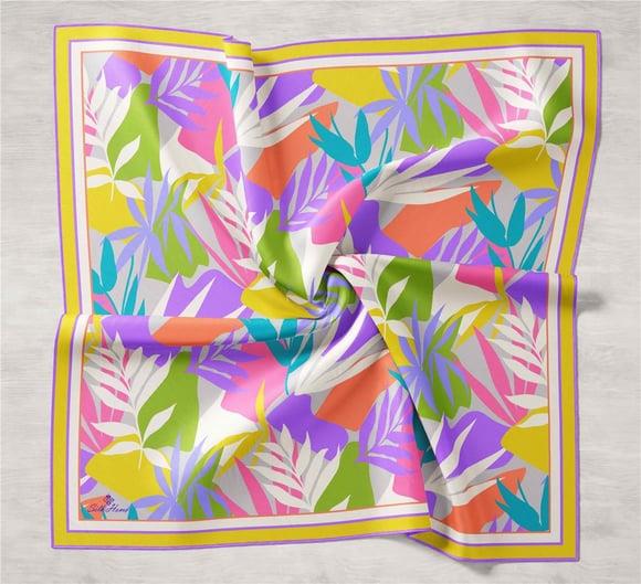 Saf İpek Sonbahar Yaprak Desenli Lüks Tivil Eşarp