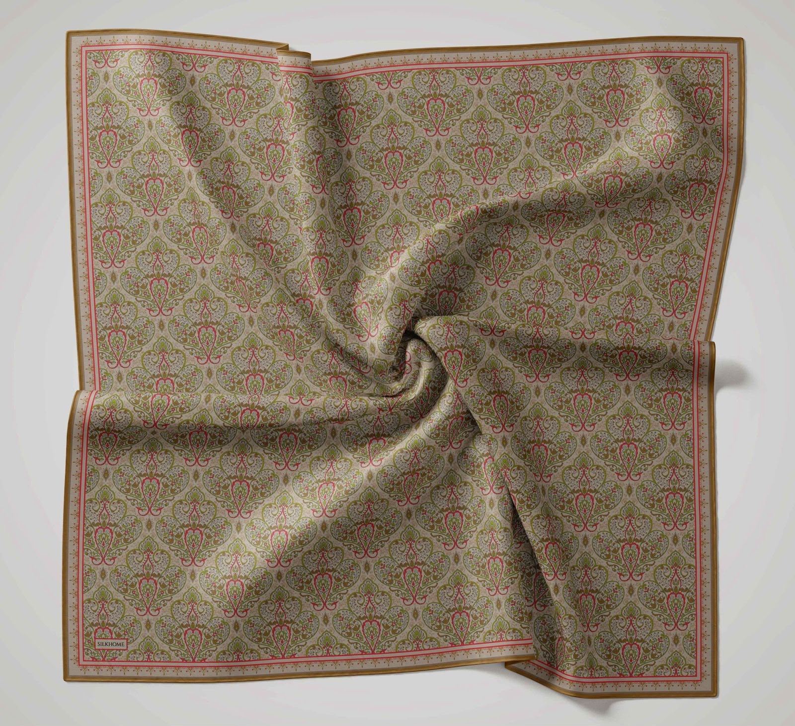 Silk Home Soft Eşarp Çam Yeşili Vintage Desen