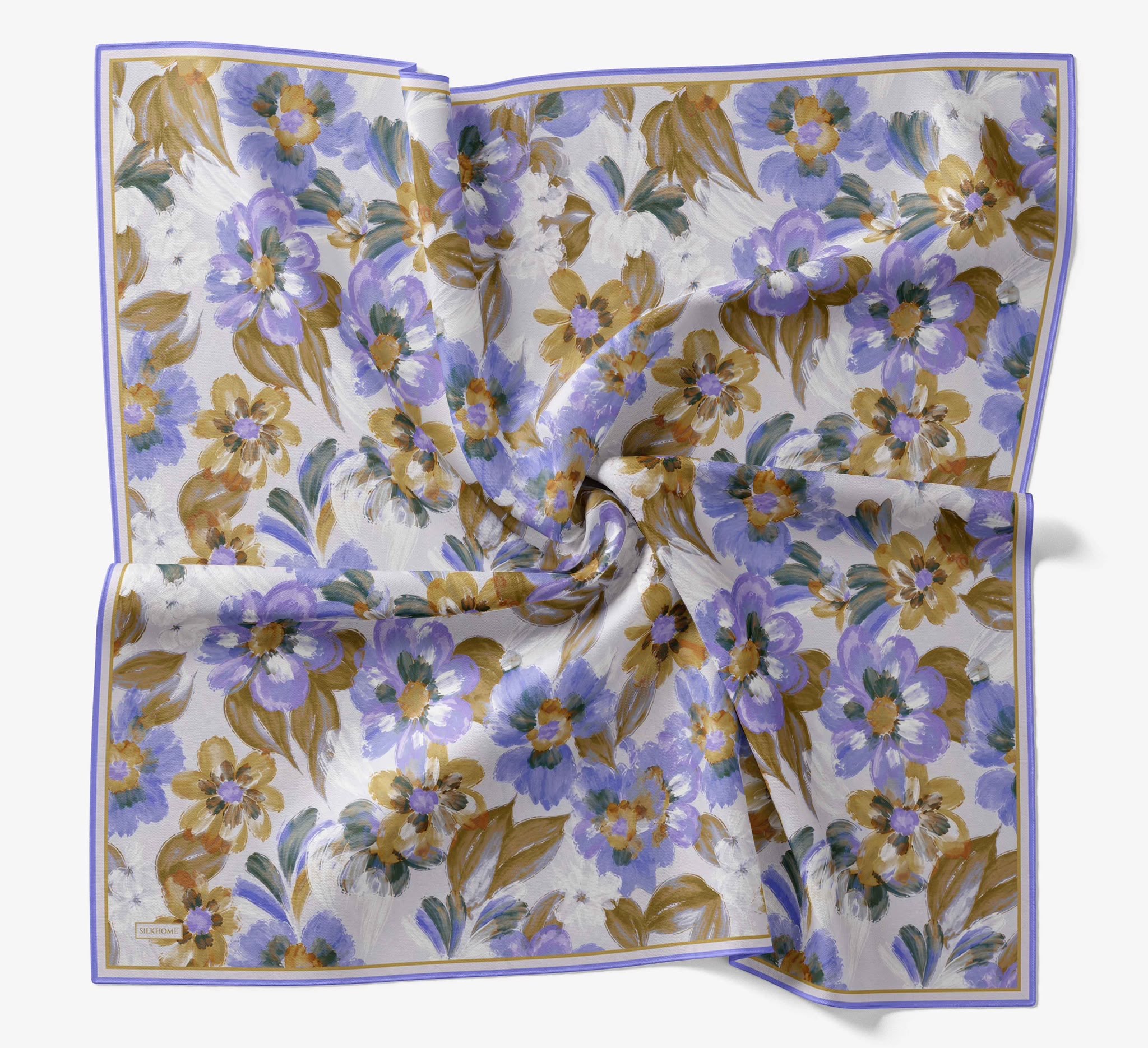 Silk Home Soft Eşarp Hardal Mavi Çiçek Desen