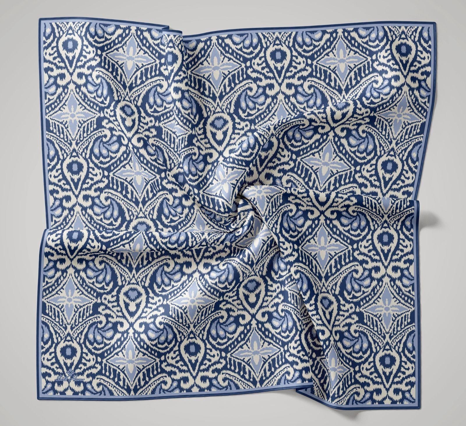 Silk Home Soft Eşarp IST 04256 - 05 İndigo - Krem Etnik Desen 