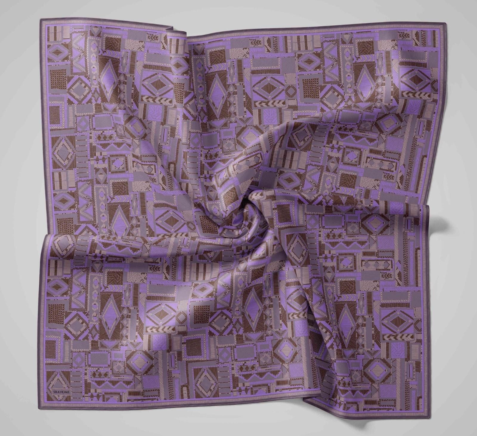 Silk Home Soft Eşarp IST 04265 - 10 Çikolata Kahve - Mor Geometrik Desen 