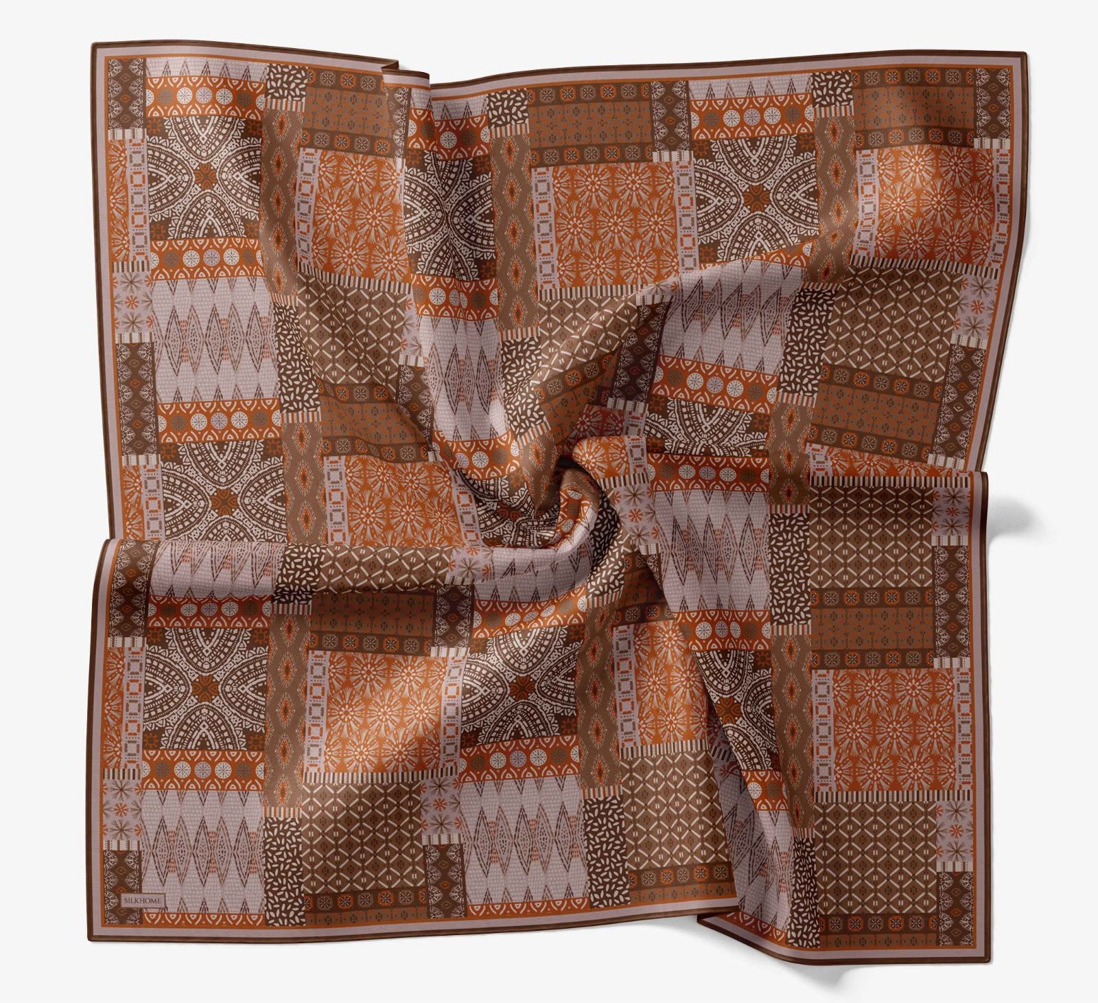 Silk Home Soft Eşarp IST Taba - Turuncu Etnik Desen