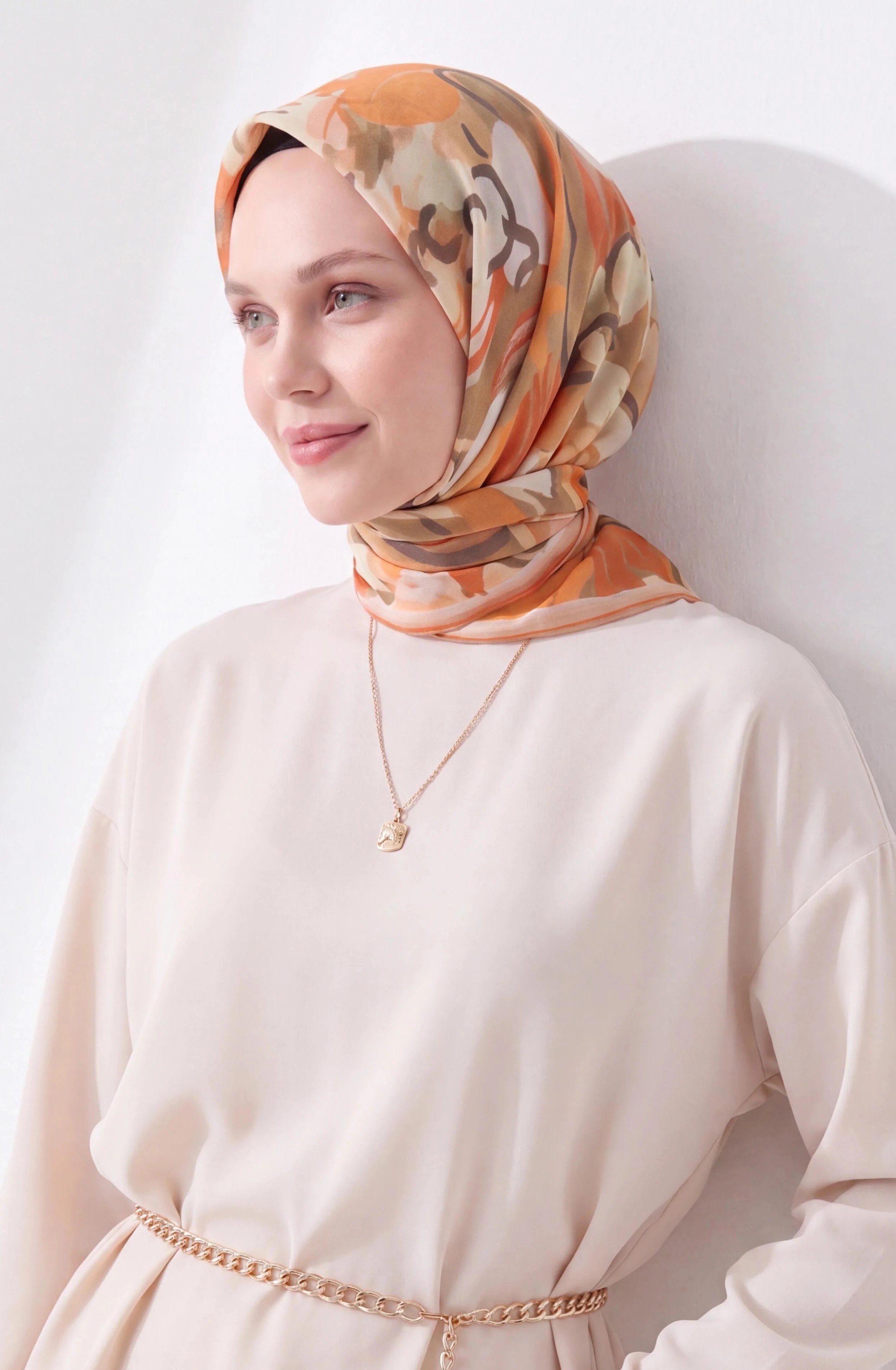 Silk Home Soft Eşarp Soyut Desenli Camel Yavruağzı