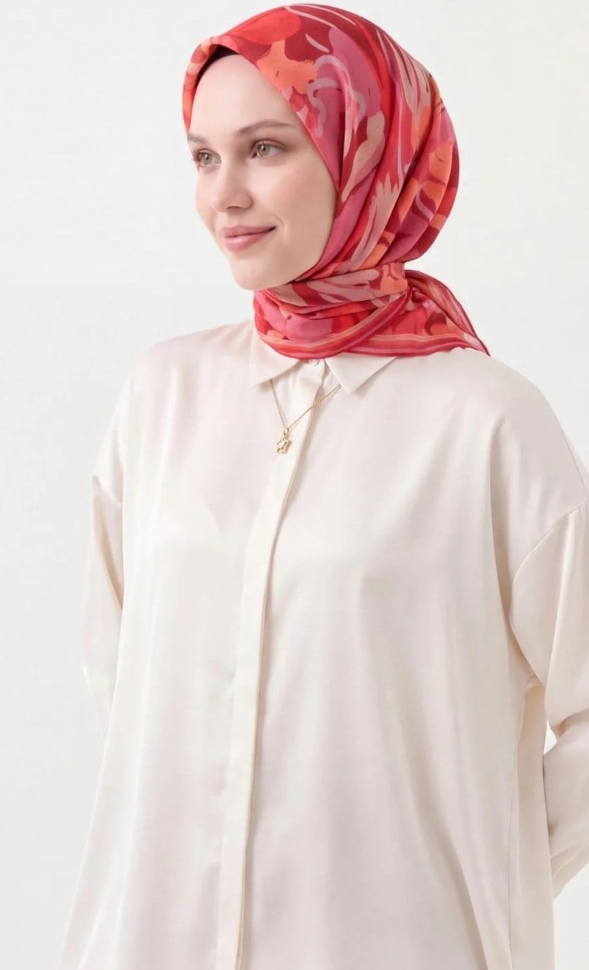 Silk Home Soft Eşarp Soyut Desenli Fuşya Pembe