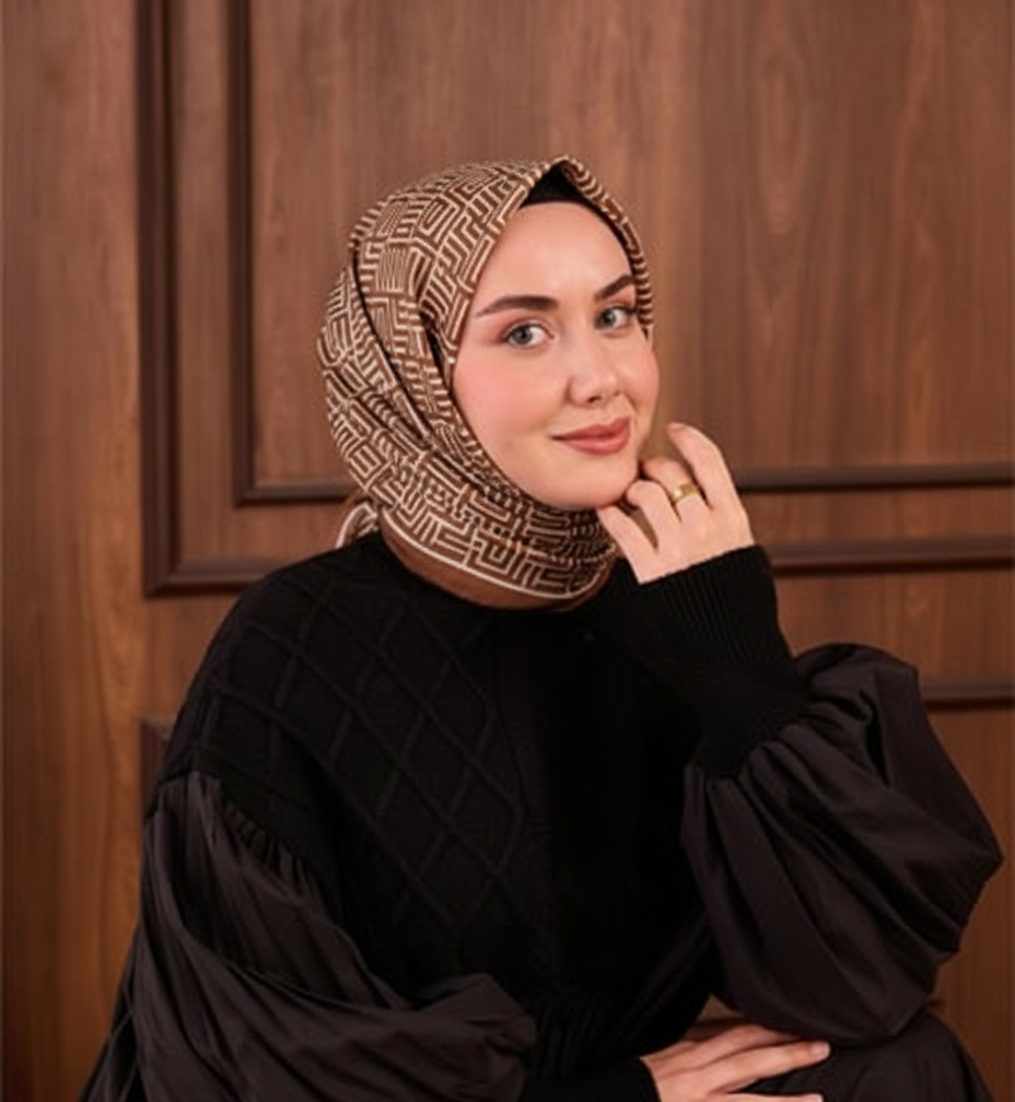 Silk Home Taba,Krem Geometrik Desen Tivil İpek Eşarp IST 1000 - 1
