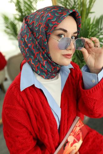 Silk Home Tivil İpek Eşarp IST 11413 - 38 Kırmızı Geometrik Desen 