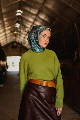 Silk Home Tivil İpek Eşarp IST 11484 - 36 Turkuaz Çizgili Desen