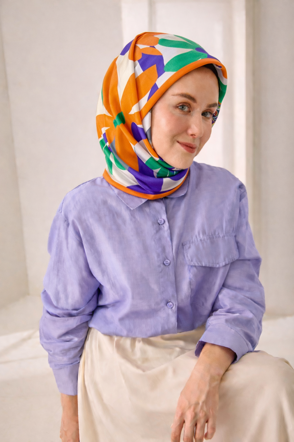 Silk Home Tivil Saf İpek 11408 - 16 Turuncu Çiçek Desen