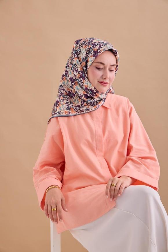 Silk Home Tivil Saf İpek 11477 - 05 Beyaz Turuncu Çiçek Desen