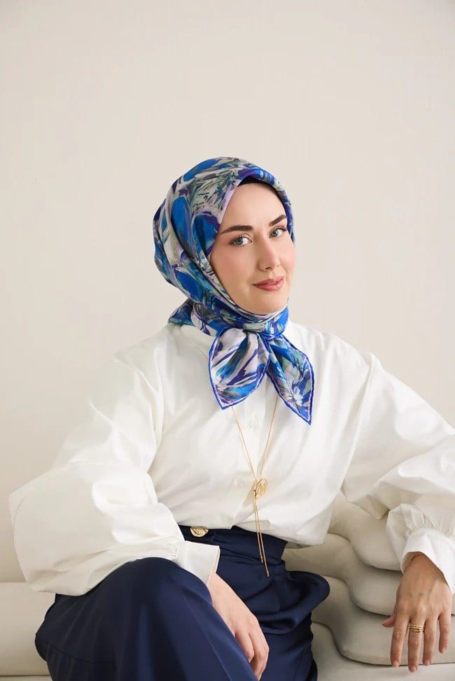 Silk Home Tivil Saf İpek 11501 - 13 Saks Mavisi Çiçek Desen
