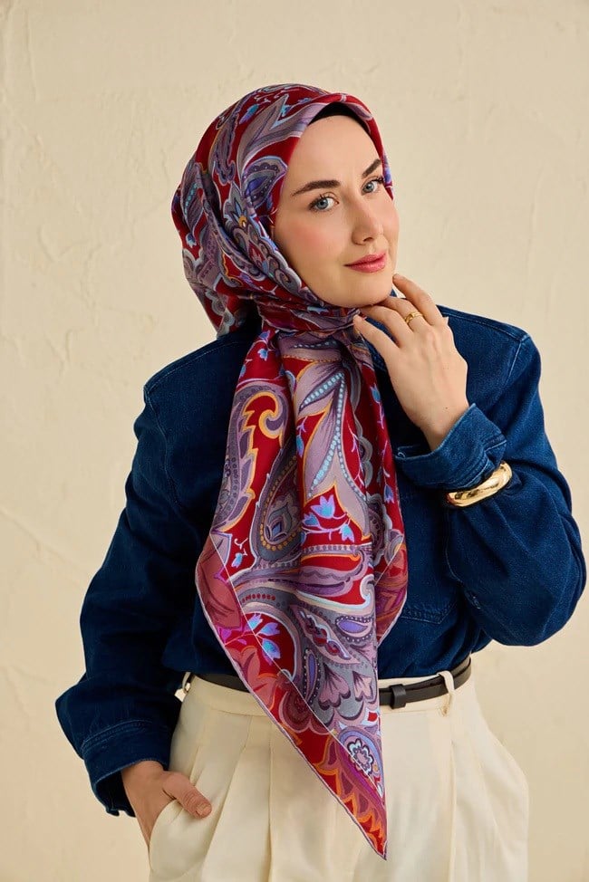 Silk Home Tivil Saf İpek 11504 - 04 Bordo Etnik Desen 