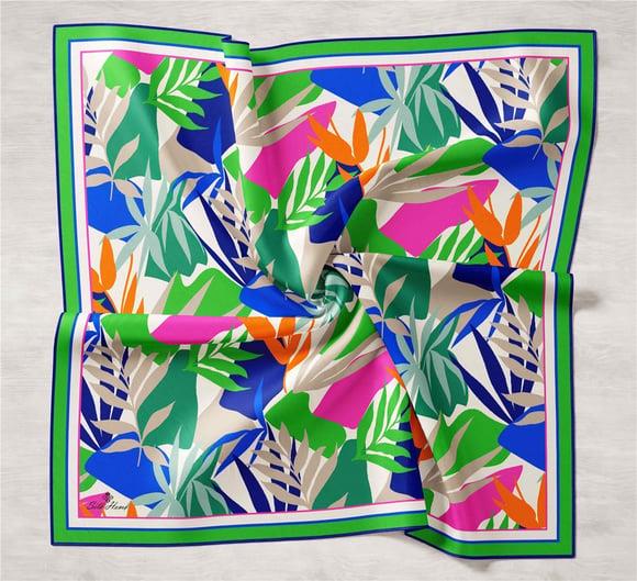 Doğal Yeşil Yaprak Desenli Tivil İpek Eşarp Saf İpek Elegansı