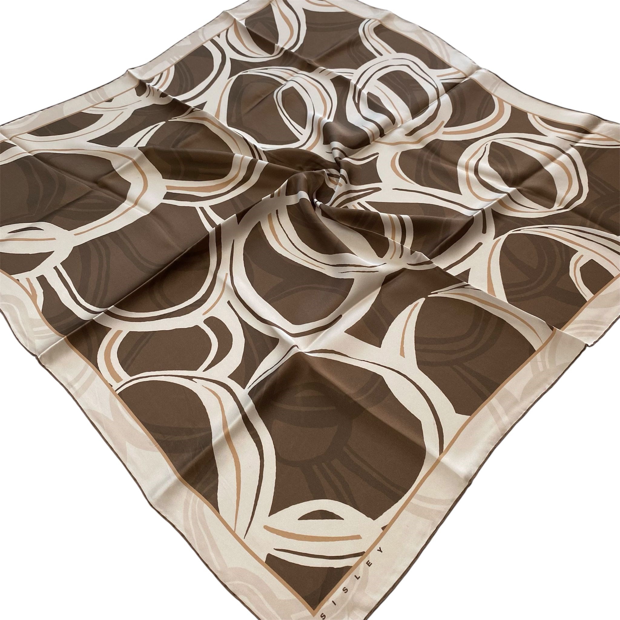 Sisley Sura Saf İpek Eşarp Camel Soyut Desen 2042 - 023