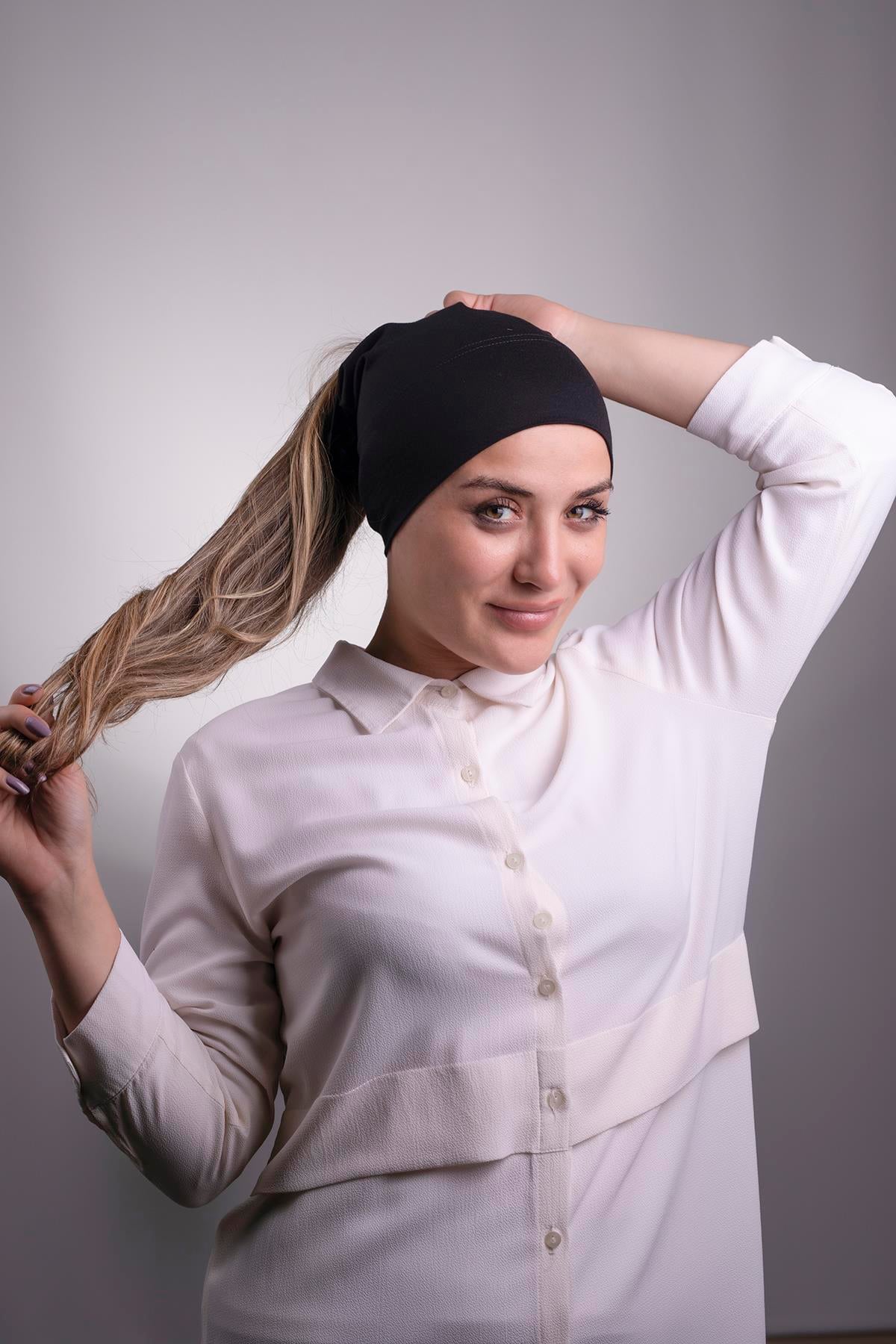 Siyah Pratik Hazır Geçmeli İç Bone Viskon Kumaş Dikişsiz Boru Bone 3006_01