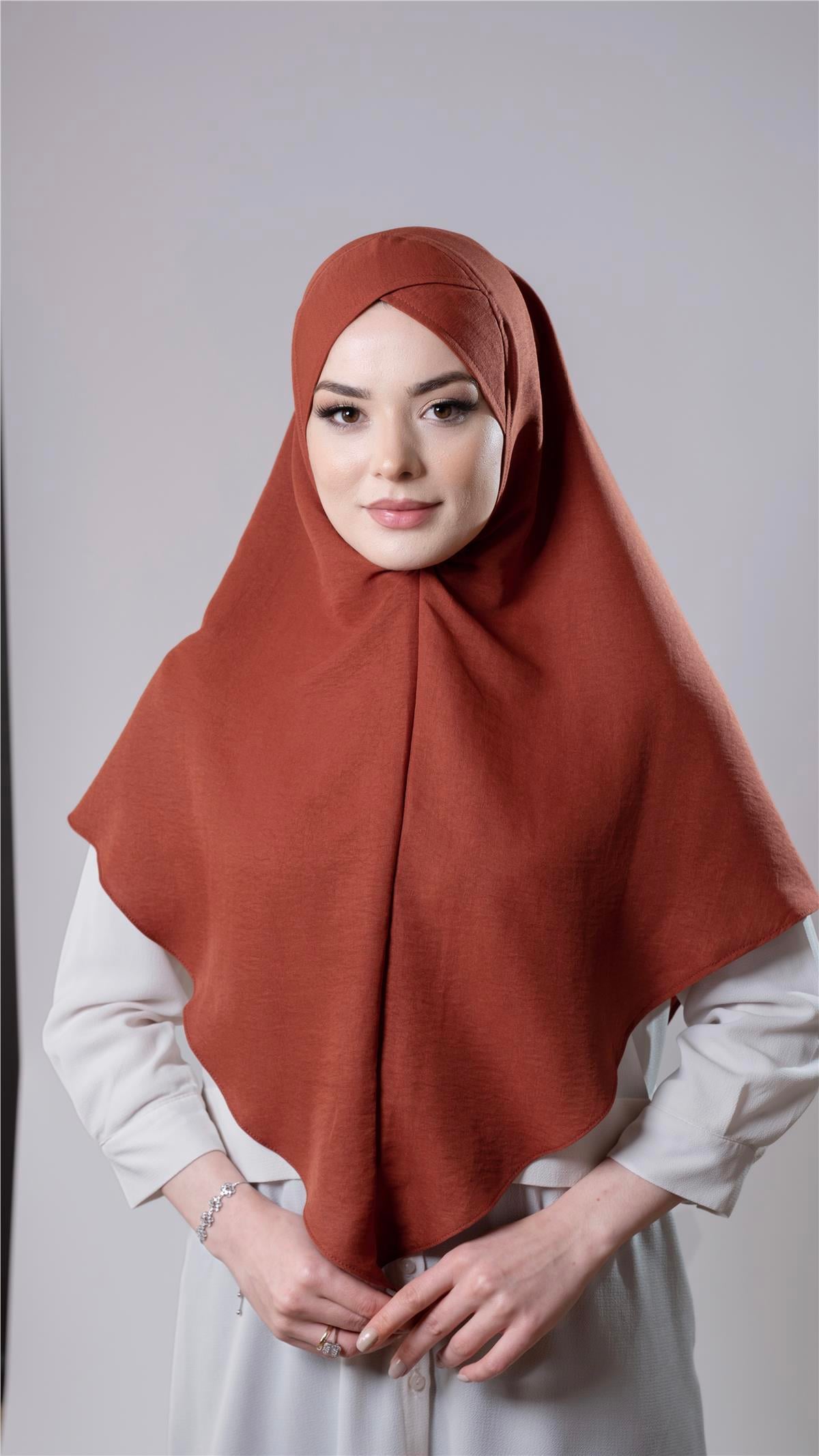 Taba Pratik Hazır Geçmeli Tesettür Eşarp Pamuk Caz Kumaş Tek Katlı Çapraz Hijab 2305_33