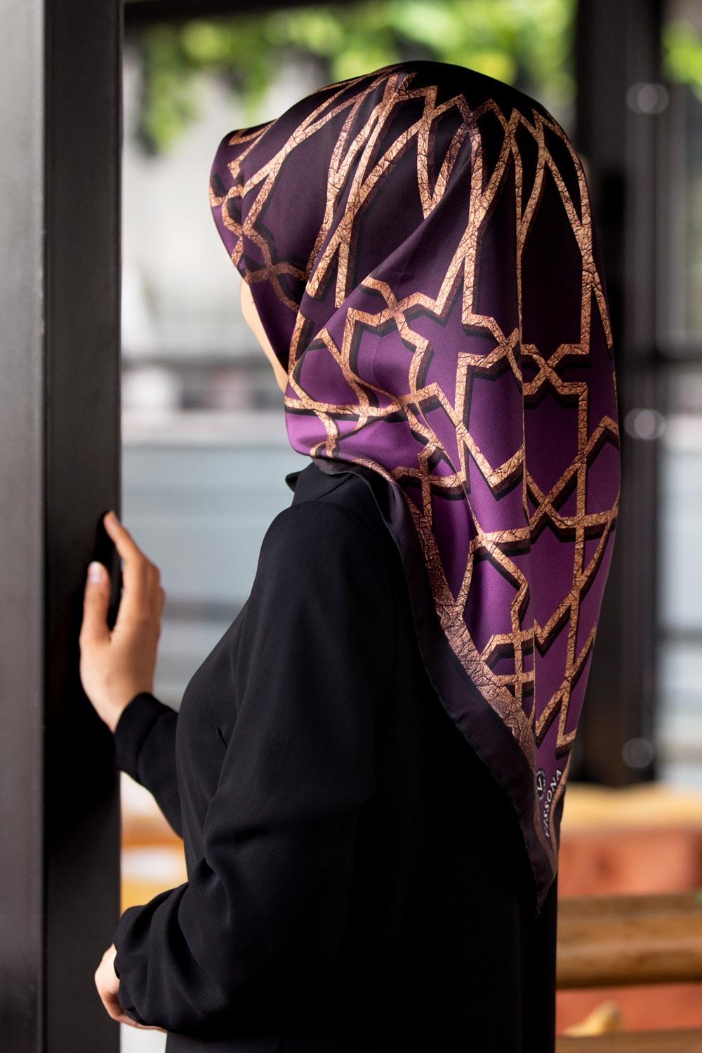 Vissona Mor Çiçek Desenli Lüks Tivil İpek Eşarp