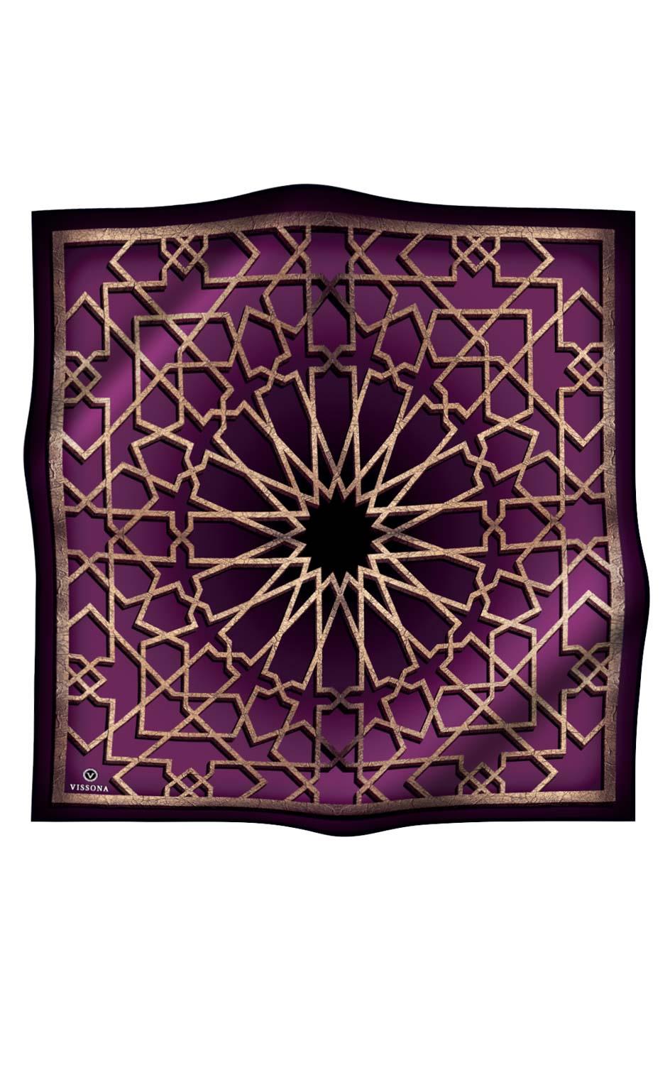Vissona Mor Çiçek Desenli Lüks Tivil İpek Eşarp