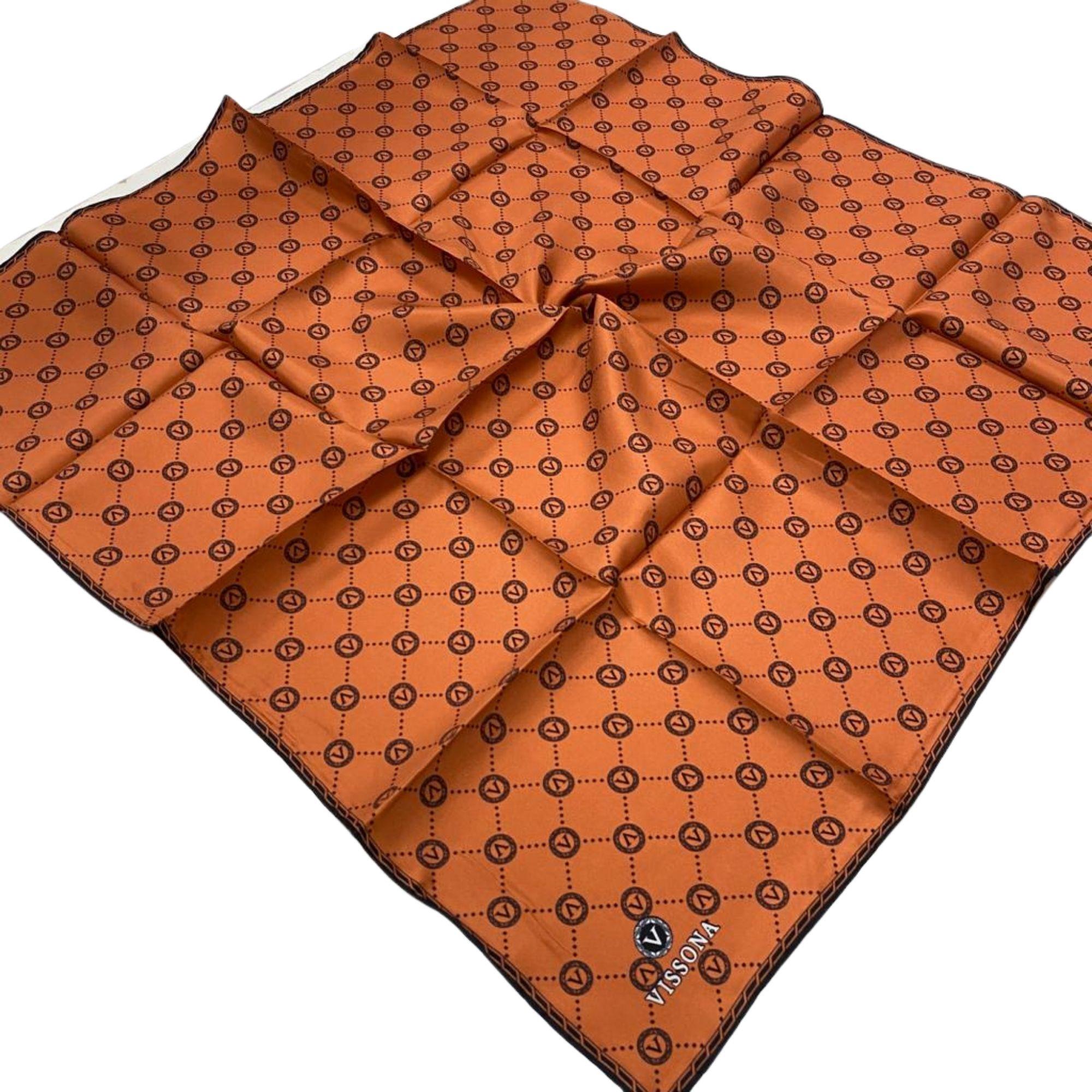 Vissona Taba Siyah Monogram Desenli Lüks İpek Eşarp