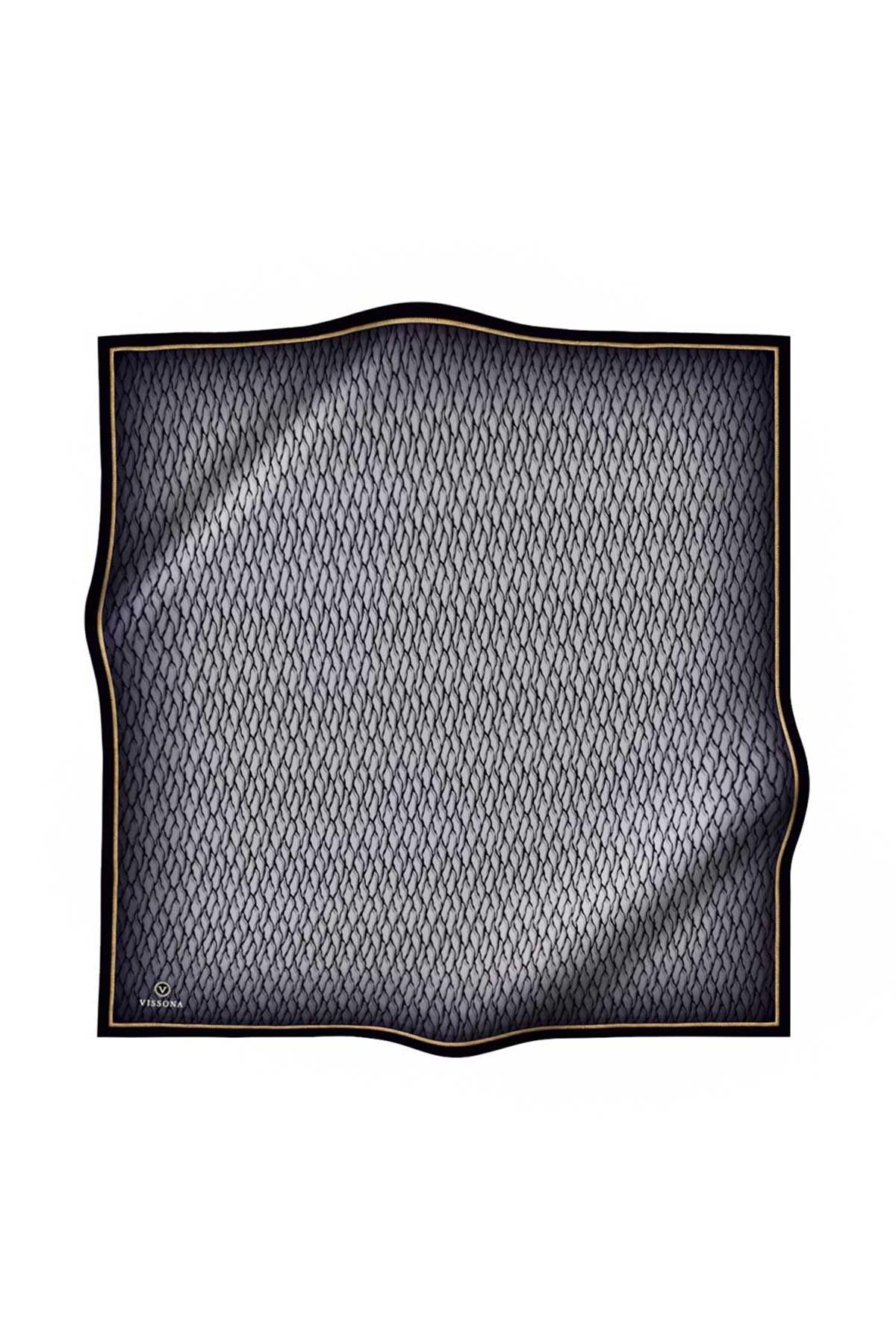 Klasik Gri Siyah İpek Eşarp Zarif Desen