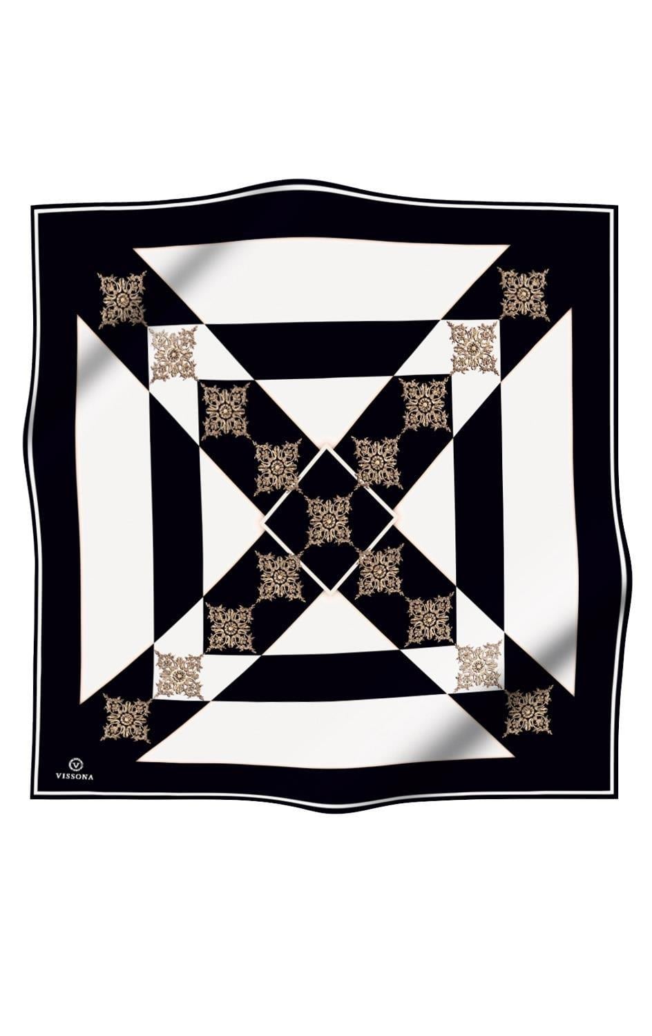 Vissona Tivil İpek Eşarp 17384 - 1 - 0001 - 0003 Siyah Beyaz Batik Desen