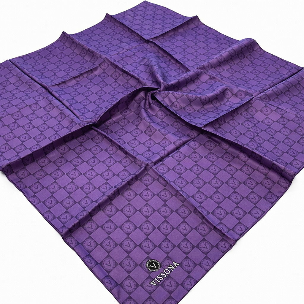 Vissona Tivil İpek Eşarp 51495 - 0023 Mor Logo Desen