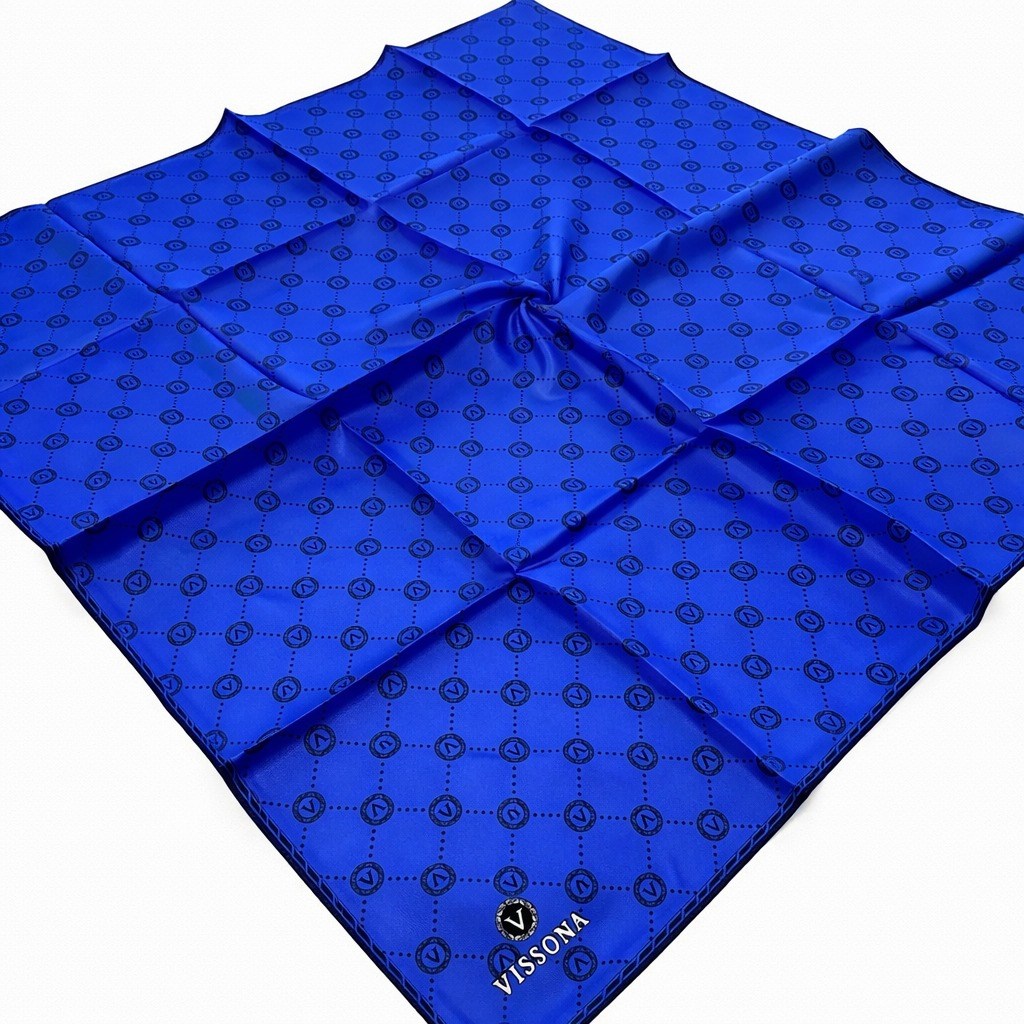 Vissona Tivil İpek Eşarp 52033 - 0032 Saks Mavisi Logo Desen
