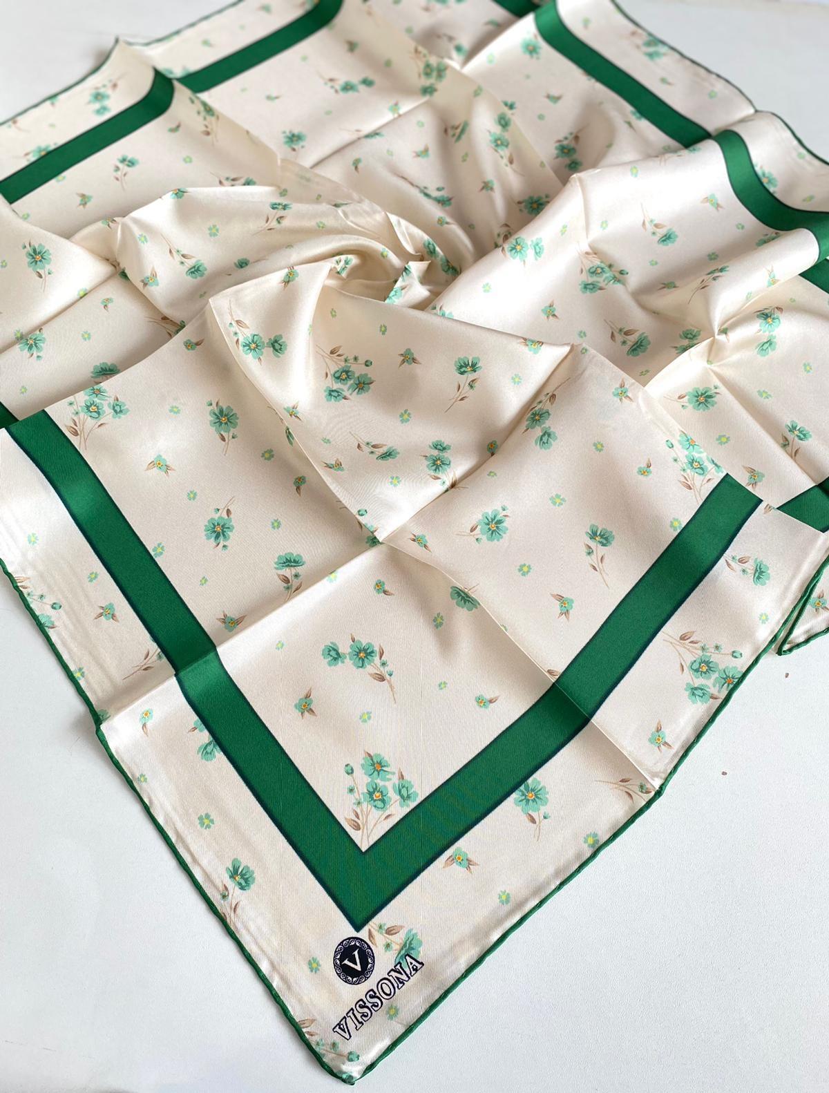 Vissona Tivil İpek Eşarp 60332-0036 Yeşil Karışık Desen