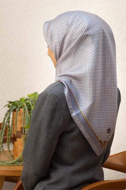 Vissona Tivil İpek Eşarp 60960 - 16 - 0028 - 0003 Gri Krem Monogrom Desen