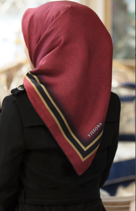 Vissona Tivil İpek Eşarp IST 10476-4 Siyah - Kırmızı Düz Desen