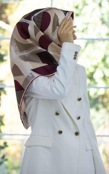 Vissona Tivil İpek Eşarp IST 51918-3 Bordo - Krem Geometrik  Desen