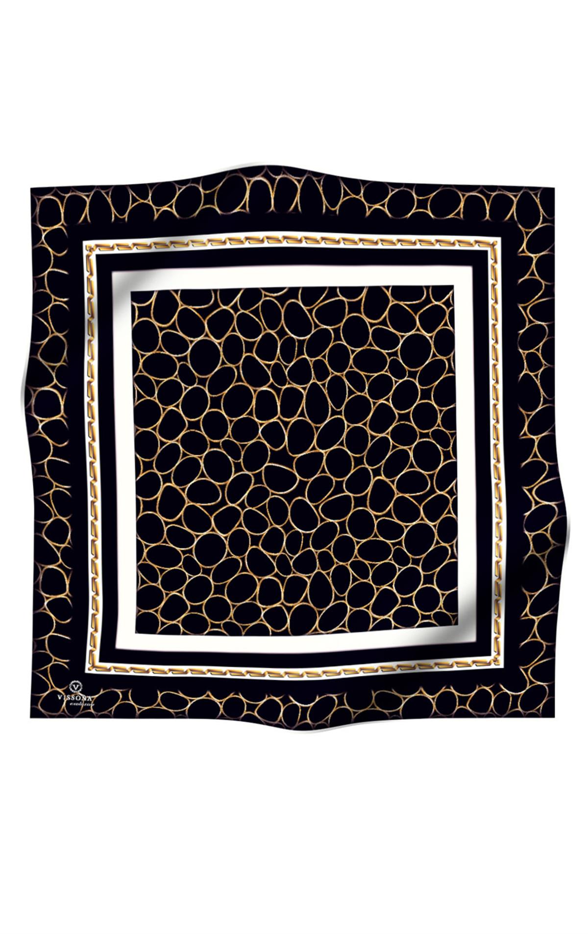 Vissona Zarif Siyah Geometrik Desen İpek Eşarp