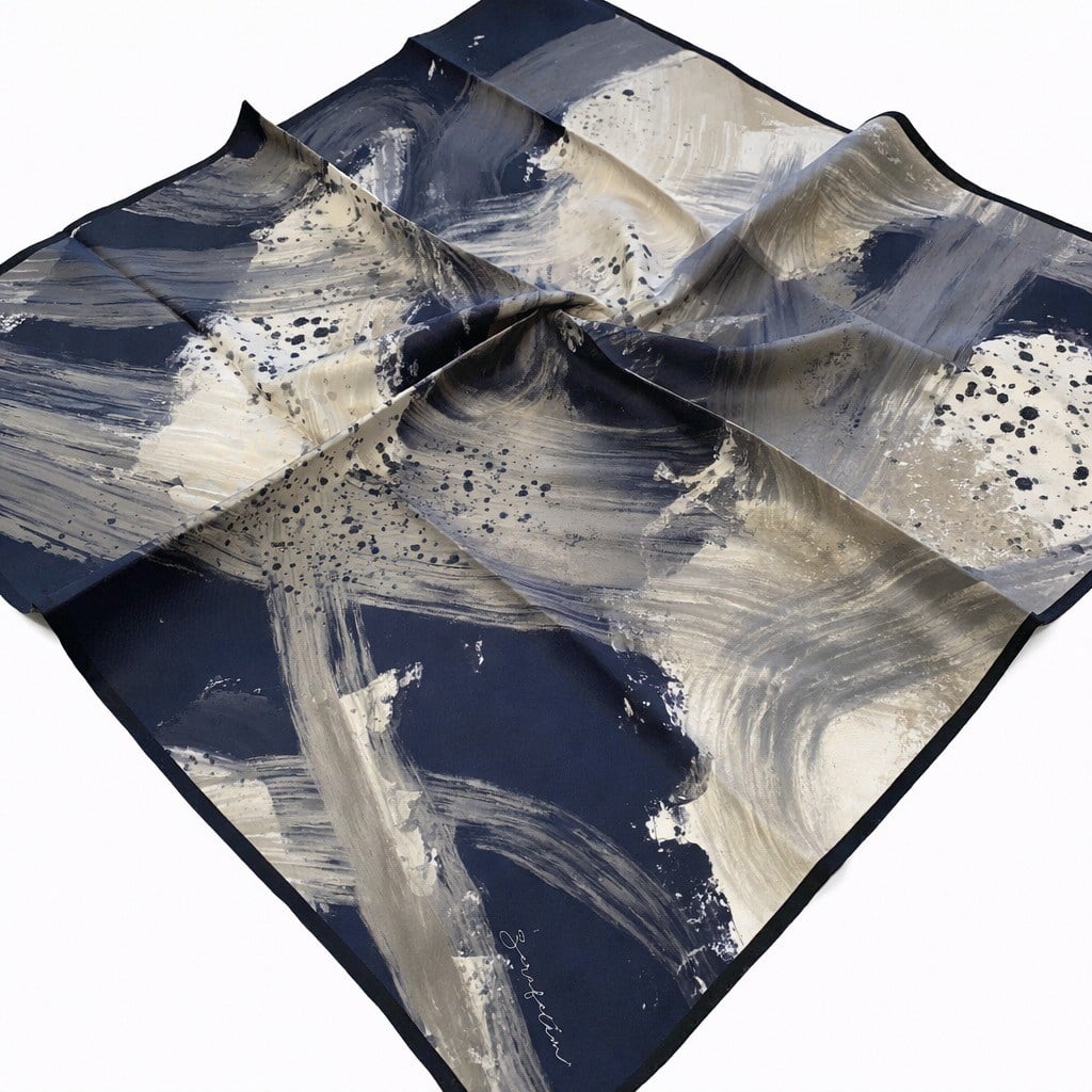 Zerafetim Tivil İpek Eşarp 54171 Lacivert Batik Desen 