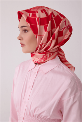  Belli Tivil İpek Eşarp Pembe 4411 61 Geometrik Desen