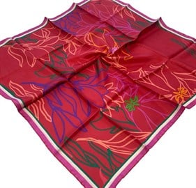  Silk Home Fuşya Karma Desen Tivil İpek Eşarp 11429 - 03