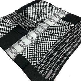 Aker Sport Siyah Beyaz Zincir Desenli Wooltouch Pamuk Polyester Eşarp 7925223-912