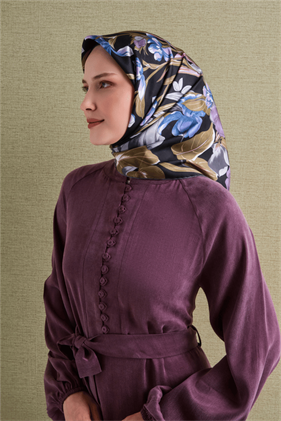 Armine Jakarlı Saf İpek Eşarp 9608  08 Siyah Çiçek Desen 