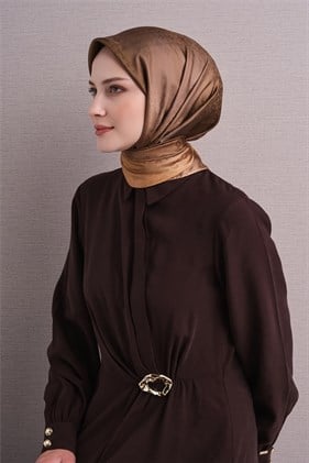 Armine Jakarlı Saf İpek Eşarp 9647 59 Hardal Slogan Desen 