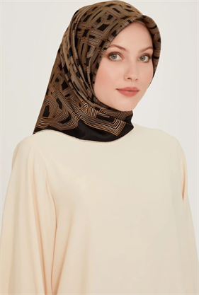 Armine Nostalji Sura İpek Eşarp IST 9213-02  Siyah Geometrik Desen