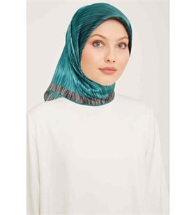 Armine Saf Sura İpek Eşarp 9005 - 51 Su Yeşili Çizgi  Desen