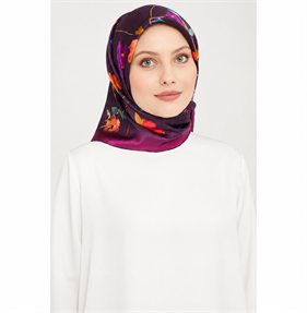 Armine Saf Tivil İpek Eşarp 9048 - 02 Mor Çiçek Desen
