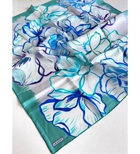 Armine Saf Tivil İpek Eşarp 9110 - 53 Su Yeşili Çiçek Desen