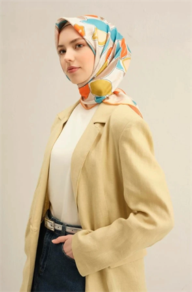 Armine Sura İpek Eşarp 9314 - 36 Turuncu Karışık Desen 