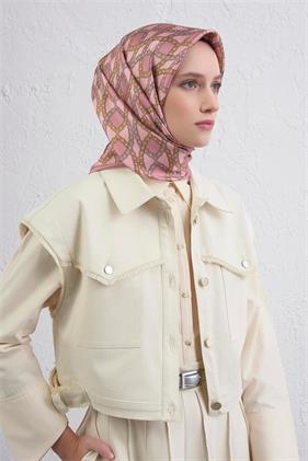 Armine Sura Saf İpek Eşarp 9410-005 Pembe Karışık Desen 