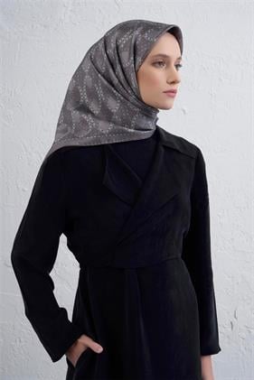 Armine Sura Saf İpek Eşarp 9410-05 Gri Karışık Desen 