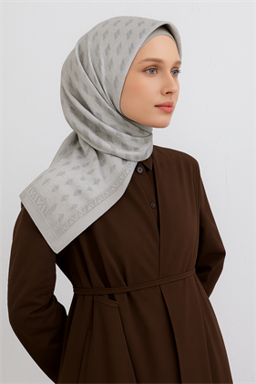 Armine Sura Saf İpek Eşarp 9412 - 87 Gri Karışık Desen