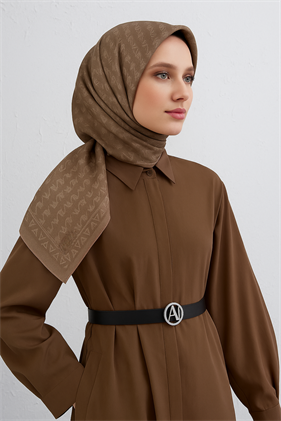 Armine Sura Saf İpek Eşarp 9412 - 89 Vizon Karışık Desen