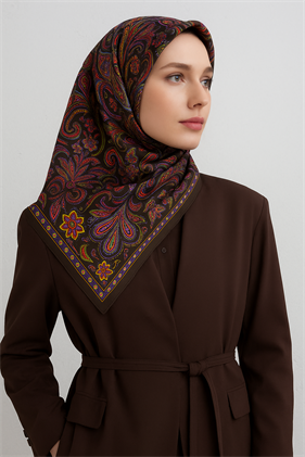 Armine Sura Saf İpek Eşarp 9421-50 Füme Karışık Desen 