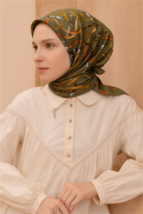 Armine Sura Saf İpek Eşarp 9422 - 84 Yeşil Karışık Desen