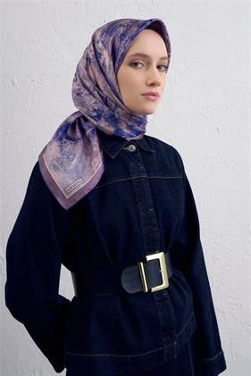 Armine Sura Saf İpek Eşarp 9433-37 Mor Karışık Desen