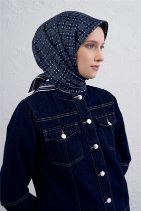 Armine Sura Saf İpek Eşarp 9440 - 53 Lacivert Puantiye Desen